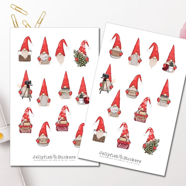 Gnome Weihnachten Sticker Set - Aufkleber, Journal Sticker, Planer Sticker, Sticker Zwerge, Elfen, Winter, Geschenke, Tannenbaum, Feiertage