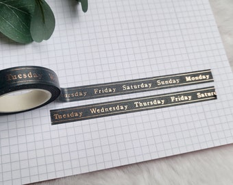 Washi Tape Wochentage - Kupfer, Bronze, Kalender, Planer, schmal, slim