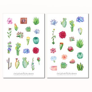 Set de pegatinas de cactus: pegatinas florales, pegatinas para diario, pegatinas para planificador, pegatinas de cactus, pegatinas de plantas, naturaleza, jardín, hoja de pegatinas