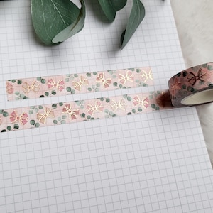Washi Tape Schleifen - Kupfer, Eukalyptus, Pflanzen, Blumen, rosa, Folie, Bronze
