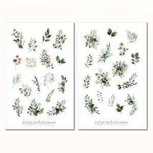 Conjunto de adesivos de plantas - adesivos de diário, adesivos de planejador, adesivos, adesivos florais, jardim, verde, flores, casamento, decoração, ecológico, meio ambiente