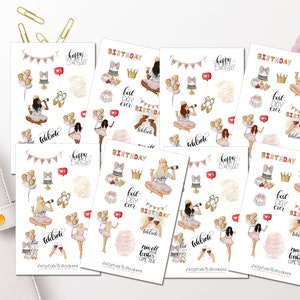 Set di adesivi per compleanno per ragazze: adesivi per diario, adesivi per agenda, adesivi per ragazze, adesivi per moda, feste, celebrazioni, abbigliamento, fogli di adesivi