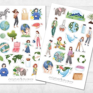Unsere Erde Sticker Set - Journal Sticker, Planer Sticker, Aufkleber, Sticker Floral, Grün, Blumen, Umwelt, Umweltschutz, Natur, Tiere, Eco