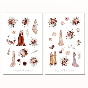 Ensemble d'autocollants d'automne - Autocollants de journal, autocollants de journal, autocollants de planificateur, automne, nature, fille, floral, roses, bouquet, mariage