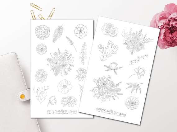 Dunkle Rosen Sticker Set – 2 Bögen Mit Floralen Aufklebern Für Journal, Planer & Scrapbooking
