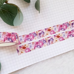 Taśma Washi Różowe Kwiaty - Brokat, Kwiatowy, Różowy, Fioletowy, Brokat