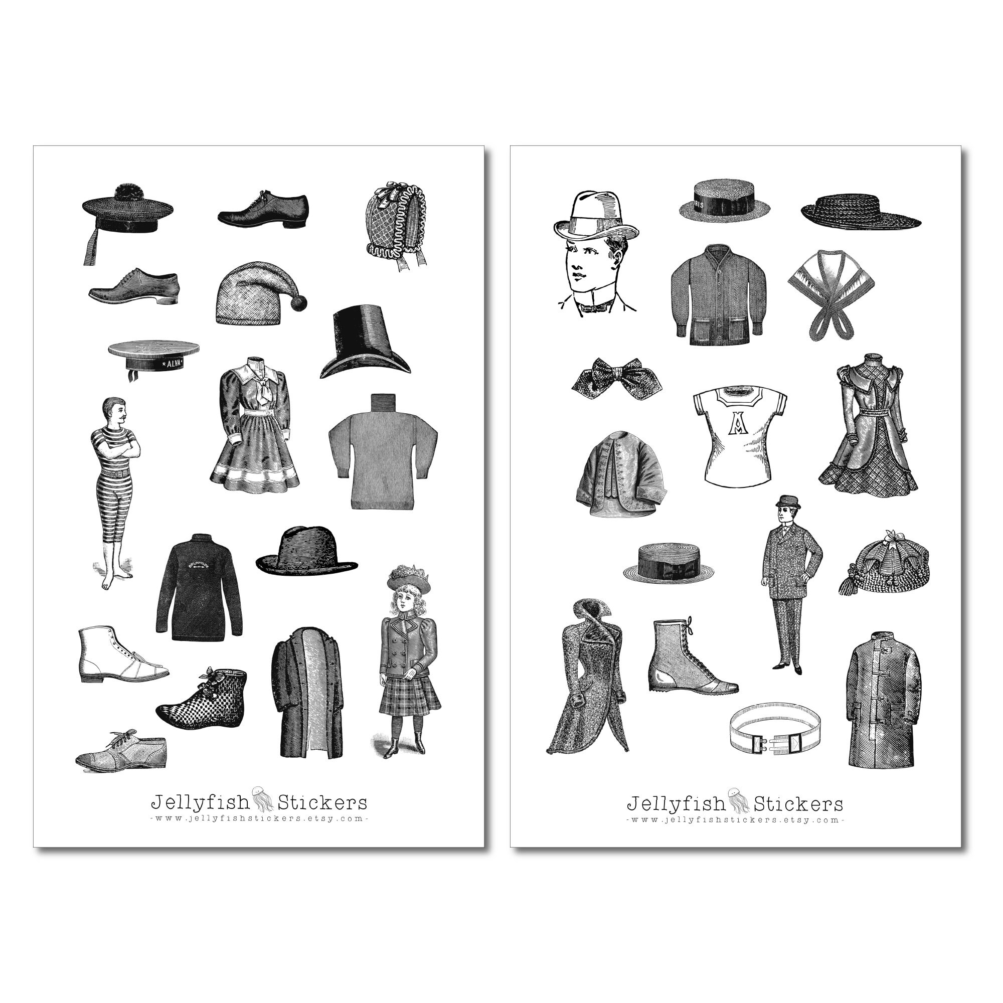 Vintage Fashion Sticker Set Sticker Clothing Journal Sticker Etsy