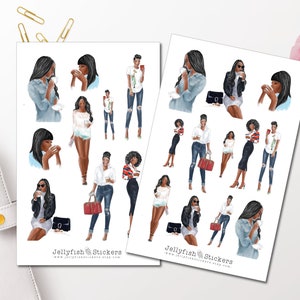 Set di adesivi Girl Coffee - Adesivi per diario, adesivi per planner, adesivi per ragazze, adesivi per abbigliamento, adesivi per vestiti, modelli