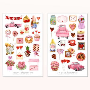 Valentijnsdag stickerset - stickers, planner stickers, bakstickers, snoep, recept, hart, dwergen, kabouters, liefde, elementen, objecten
