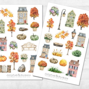 Häuser Herbst Sticker Set - Journal Sticker, Planer Sticker, Aufkleber, Sticker Haus, Stadt, Gebäude, Dorf, Straße, Landschaft, Natur