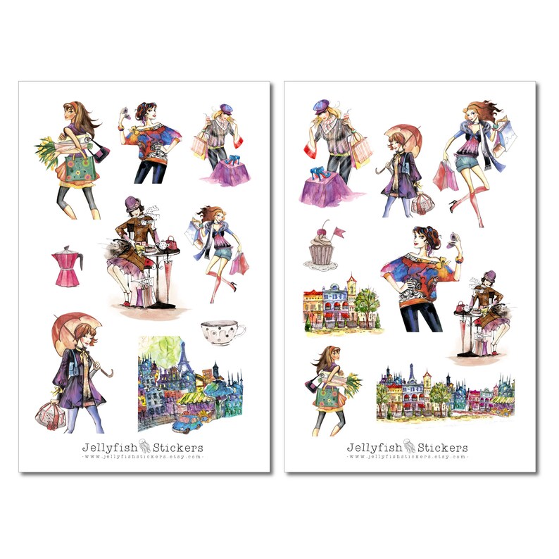 Paris Shopping Sticker Set Stickers Girls Journal Sticker Etsy