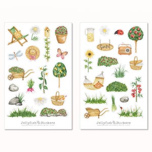 Tuinstickerset - Plannerstickers, Tijdschriftstickers, Tuinieren, Planten, Natuur, Bloemen, Bomen, Lente, Zomer, Groen, Stickervel, Fruit