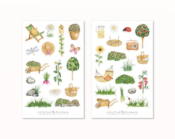 Garden Sticker Set - Planner Stickers, Journal Stickers, Gardening, Plants, Nature, Flowers, Trees, Spring, Summer, Green, Sticker Sheet, Fruit