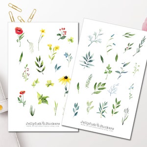 Natur Garten Sticker Set - Florale Aufkleber, Planer Sticker, Sticker Pflanzen, Sticker Blumen, bunte Blumen, Aufkleber, Wildblumen
