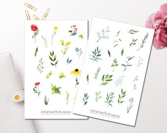 Nature Garden Sticker Set - Floral Stickers, Planner Stickers, Sticker Plants, Sticker Flowers, Colorful Flowers, Stickers, Wildflowers