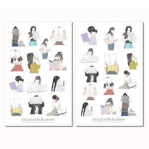Set di adesivi per libri per ragazze - Adesivi, adesivi per diario, adesivi per planner, adesivi per abbigliamento, lettura, libri, stile coreano, moda, donne