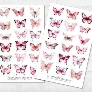 Schmetterlinge Sticker Set - Journal Sticker, Planer Sticker, Insekten, Natur, rosa, pink, Garten, Frühling, Sommer, Park