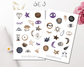Mädchen Magie Sticker Set – 2 Bögen (18x11 Cm) | Zauber, Kristalle, Mond & Magie | Für Journal, Planer & Deko