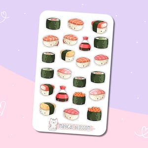 Folha de adesivos de sushi - Adesivos, fofos, adesivos, Japão, asiático, comida, culinária, cozinha, receitas, livro de receitas