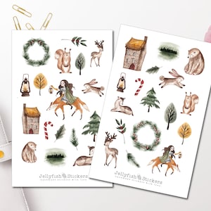 Set di adesivi per ragazze e animali invernali - adesivi, adesivi per diario, adesivi per pianificatore, adesivi autunno, animali della foresta, foresta, natura, volpe, orso