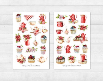 Red Kitchen Sticker Set - Sticker Cookbook, Sticker Cooking, Recipe Book, Recipes, Tea, Coffee, Baking, Baking Book, Flowers, Cupcakes, Muffin