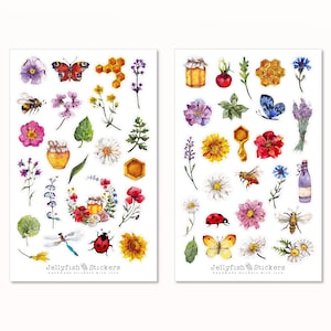 Kräuter und Pflanzen Sticker Set - Aufkleber, Journal Sticker, Planer Sticker, Natur, Honig, Insekten, Schmetterling, Blumen, Garten