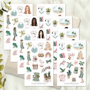 Conjunto de pegatinas de verano para niñas - pegatinas, pegatinas de diario, pegatinas del planificador, pegatinas para niñas, moda, flores, vacaciones, playa, mar