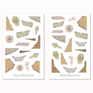 Conjunto de pegatinas de páginas de libros - pegatinas, pegatinas de diario, pegatinas de planificador, libros de pegatinas, lectura, flores, ratón de biblioteca, fuente, vintage