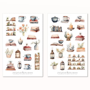 Set di adesivi per libri - Adesivi, adesivi per diari, adesivi per agenda, adesivi per la lettura, libri, casa, stanza, libreria, accogliente, angolo lettura