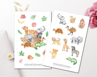 Baby Animals Africa Sticker Set - Cute Stickers Journal Stickers Planner Stickers Stickers Lion, Elephant, Giraffe Stickers Baby Animals