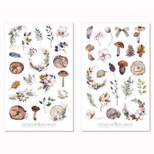 Bosdieren sticker set - stickers, stickers dieren, vos, egel, eekhoorn, muis, bloemen, herfst, winter, paddenstoelen, bladeren, tuin, natuur