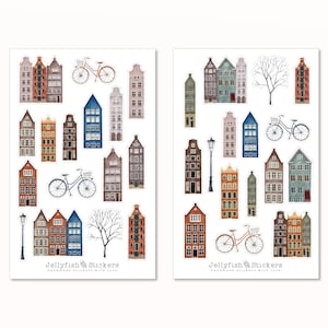 Set di adesivi per case - Adesivi per diario, adesivi per pianificatore, decalcomanie, adesivi per casa, edificio, città, villaggio, strada, paesaggio, scandinavo