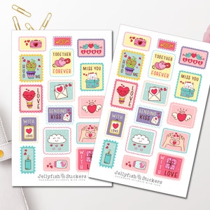 Timbres Love Sticker Set - Autocollants, Autocollants journal, Autocollants planificateur, Autocollants Amour, Autocollants Saint-Valentin, Amis, Coeur, Romantique