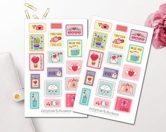 Briefmarken Liebe Sticker Set - Aufkleber, Journal Sticker, Planer Sticker, Sticker Liebe, Sticker Valentinstag, Freunde, Herz, Romantisch