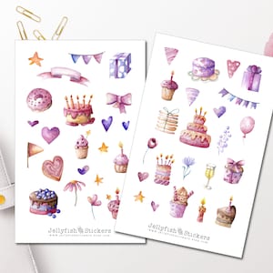Geburtstag Sticker Set - Niedliche Aufkleber, Planersticker, Sticker Party, Luftballon, Torte, Kuchen, Geschenke, Einladungskarten, Kinder