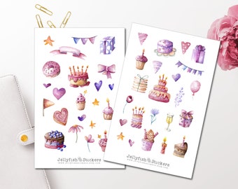 Geburtstag Sticker Set - Niedliche Aufkleber, Planersticker, Sticker Party, Luftballon, Torte, Kuchen, Geschenke, Einladungskarten, Kinder