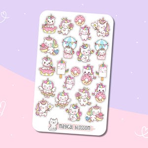 Einhorn Stickerbogen - Aufkleber, Sticker, niedlich, Cupcakes, Muffins, rosa, Pferd, Donut, Eis, Essen, Backen, Babyalbum, Kinder