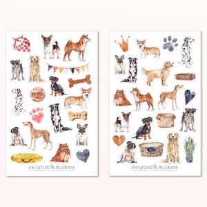 Hunde Sticker Set - Journal Sticker, Planer Sticker, Haustier, niedlich, süß, Familie, Dackel, Mops, Jack Russel, Golden Retriever, Hund