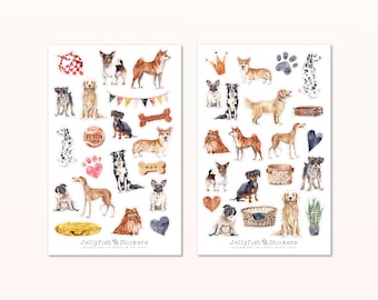 Hond sticker set - dagboek stickers, planner stickers, huisdier, schattig, lief, familie, teckel, mopshond, Jack Russel, Golden Retriever, hond