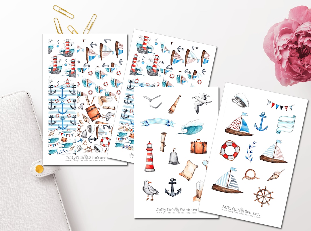 Meer Sticker Maritime Seagulls Sticker Set - Sticker Sea Journal Sticker Anchor ...