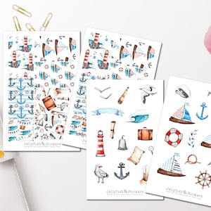 Maritieme meeuwen stickerset - sticker Sea Journal sticker sticker anker, schelpen, strand, zee, vakantie, meer