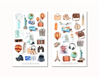 Set de pegatinas de viaje: pegatinas para diario, pegatinas para vacaciones, diario de viaje, verano, viajes, fin de semana, turismo, escapadas urbanas.