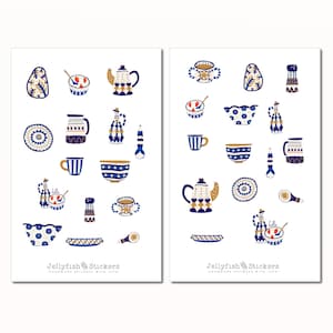 Conjunto de adesivos de cerâmica - adesivos para diário, adesivos para planejador, casa, cozinha, culinária, utensílios de mesa, comida e bebida, confeitaria, folha de adesivos para livros de receitas