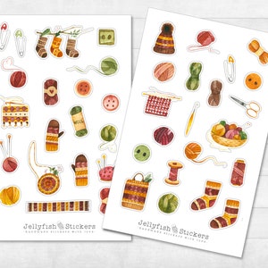 Stricken Sticker Set - Aufkleber Journal, Sticker Planer, Sticker Handarbeit, Handmade, Hobby, Zuhause, Wolle, Material, Freizeit, Knöpfe