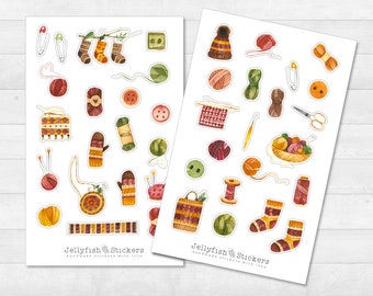 Knitting Sticker Set - Sticker Journal, Sticker Planner, Sticker Handmade, Handmade, Hobby, Home, Wool, Material, Leisure, Buttons