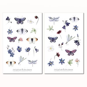 Schmetterlinge Sticker Set - Journal Sticker, Planer Sticker, Insekten, Natur, Bunte Sticker, Blumen, Garten, Memory Planner, Libellen