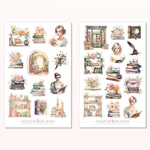 Livres Floral Sticker Set - Autocollants, Autocollants planificateur, Autocollants de lecture, Fleurs, Bookworm, Bookworm, Bibliothèque, Bibliothèque, Fille