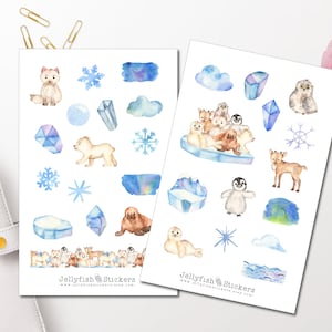 Arktische Tiere Sticker Set - Journal Sticker Planer Sticker Aufkleber Sticker Winter, Sticker Schnee, Eisbär, Pinguin