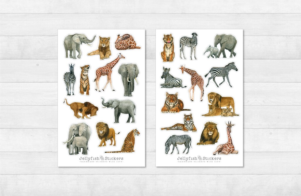 S.Stikers Adesivi Animali Della Savana – 50 Pezzi Rimovibili Su 5 Fogli, Per Bambini Dai 3 Anni, Stimola Creatività E Motricità