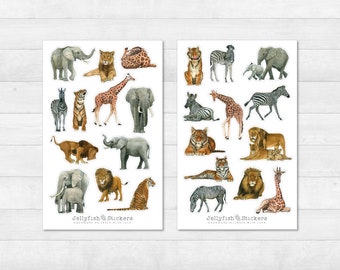 Tiere der Savanne Sticker Set - Journal Sticker, Sticker Planer, Sticker Safari, Afrika, Löwe, Giraffe, Elefant, Zebra, Tiger, Tierbabys